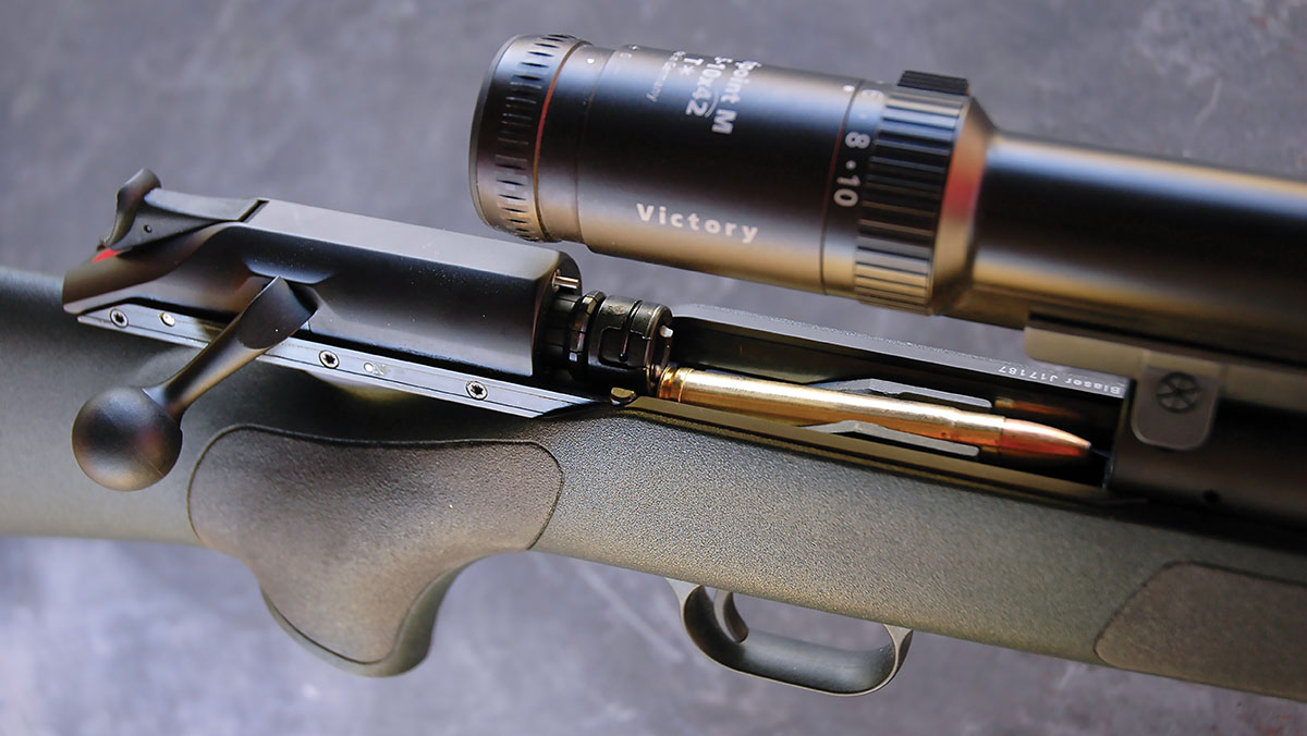 Blaser’s straight-pull R93 action smoothly gulps 375 H&H loads. This rifle is accurate.
